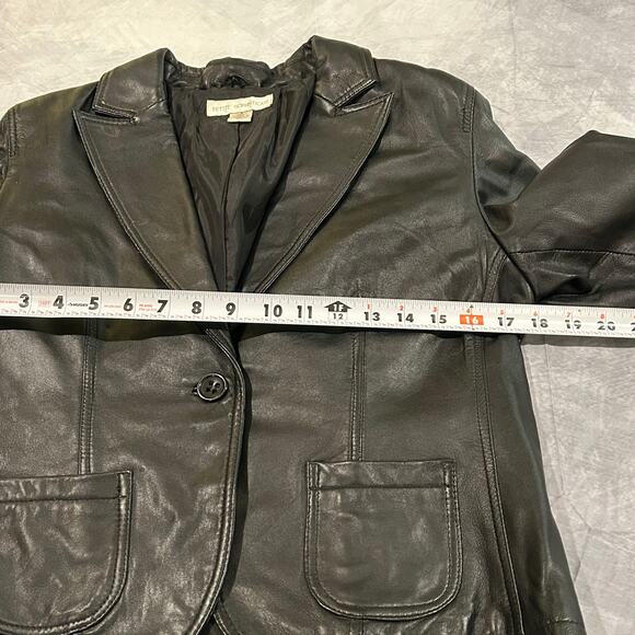 Petite Sophisticate Jacket Coat Women M 100% Leather Black Old Money Staple - Picture 5 of 8